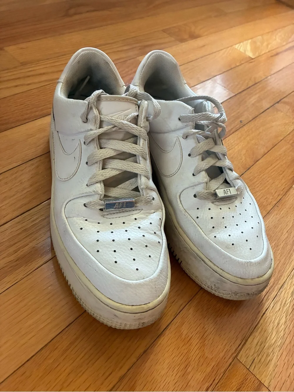 Nike Women’s White Leather Platform Air Force 1 Sneakers